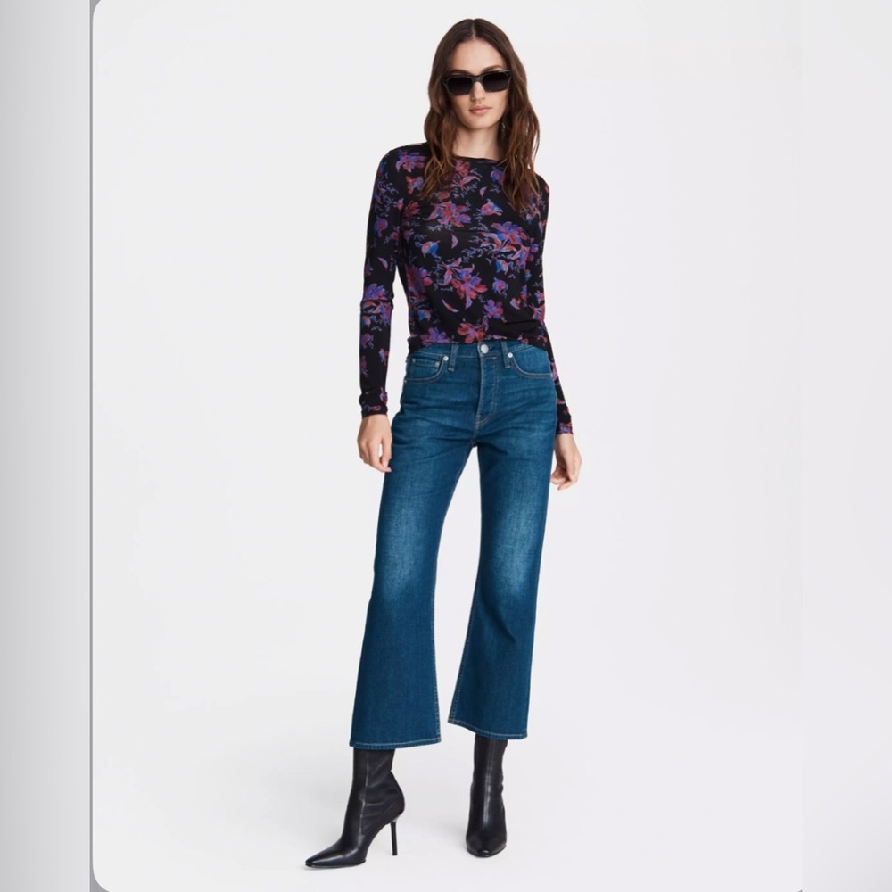 Rag & Bone Maya High Rise Crop Flare Stowe Raw Hem Jeans Size 26